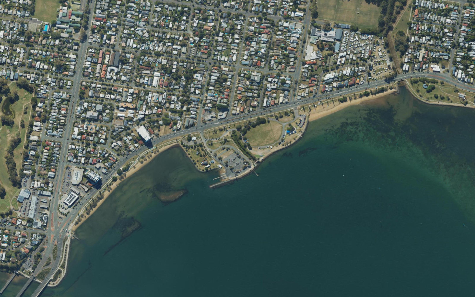 Satellite aerial view of Pelican Park and the Clontarf foreshore
