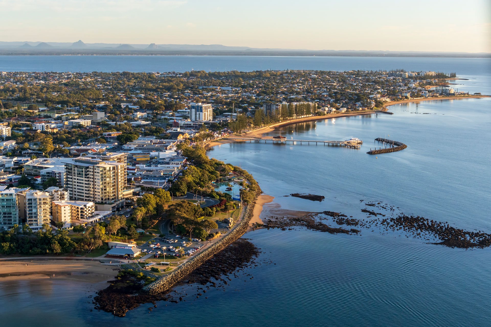 Aerial view of Moreton Bay and its coastline