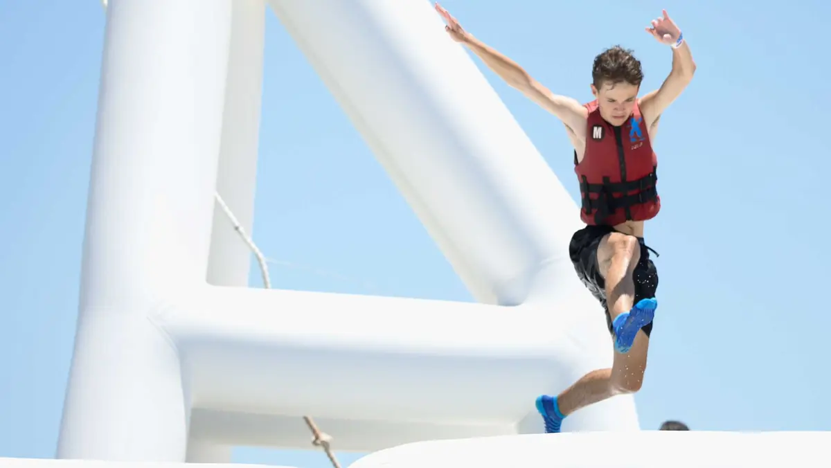 Aqua Warrior launching into the air during a 50-minute session