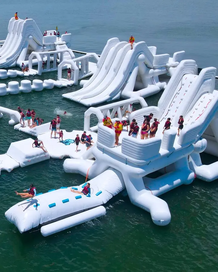 Aerial view of the full Aqua Warrior course and its group challenges
